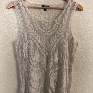 EXPRESS Ivory Lace Embroidered Baroque Tank Shell